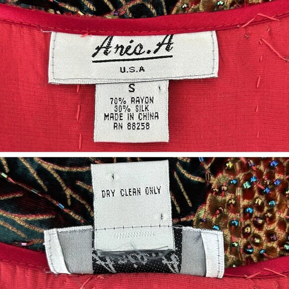 Ania A. Silk Blend Velvet Beaded Sequins Floral Peacock Artsy Kimono Cardigan S - Picture 13 of 16